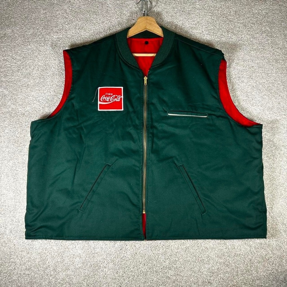 Vintage 90s Coca Cola delivery driver green and red workwear vest Size XL/XXL